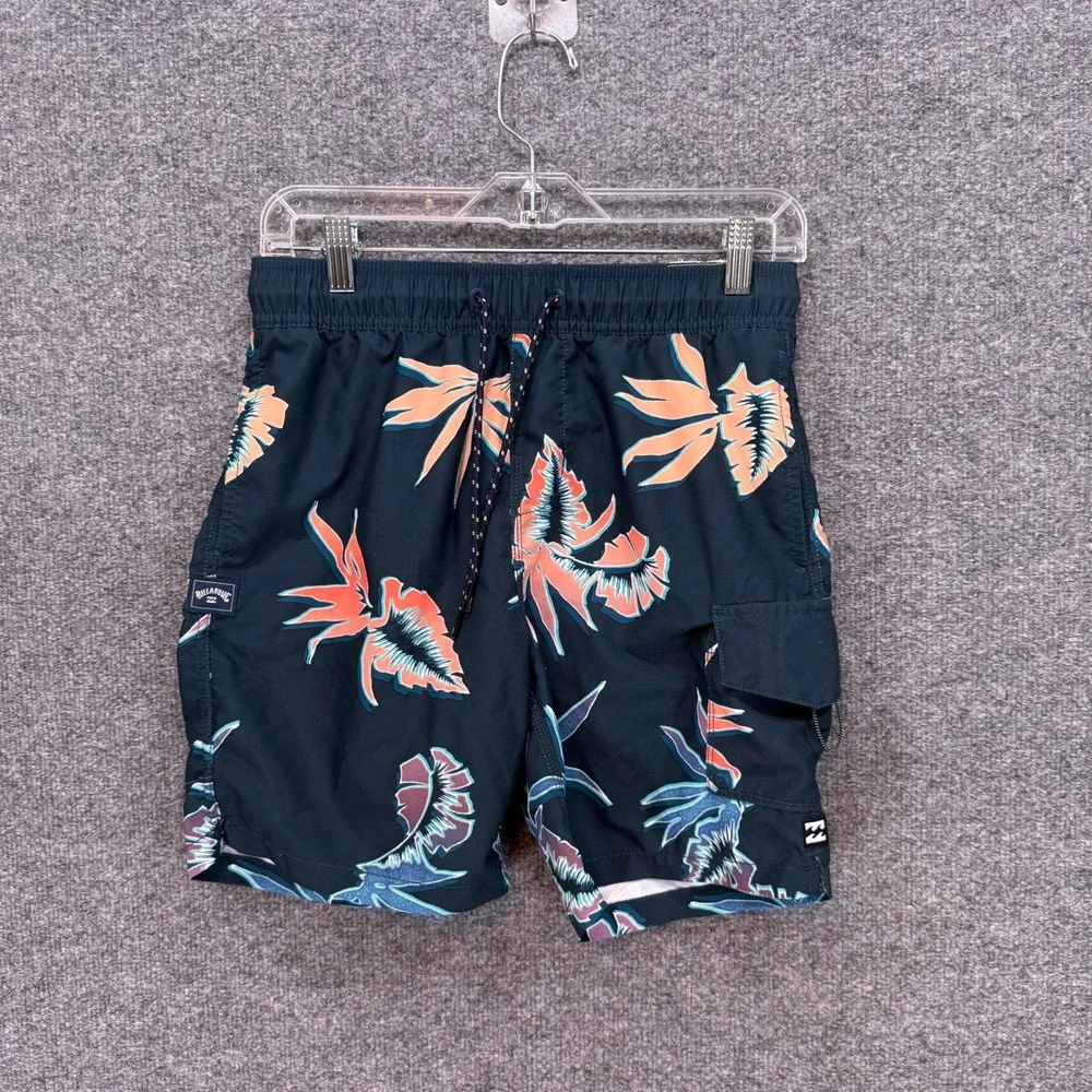 Billabong Board Shorts Men XS Teal Floral Bottle Opener Recycler Layback Trunks‎